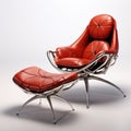 A red leather and chrome chair and ottoman, AI