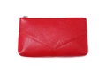 Red leather cosmetic bag isolated on white, top view Royalty Free Stock Photo