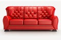 Red Leather Couch, Front View, White Background, Isolated