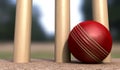 Cricket Ball At Base Of Wickets