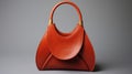 Red Leather Handbag With Brass Handles - Unique Curvilinear Design