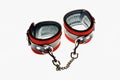 Red leather handcuffs Royalty Free Stock Photo