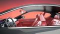 Red leather interior of luxury black sport car . realistic 3d rendering. Royalty Free Stock Photo