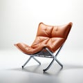 Minimalist Orange Lounge Chair With Tan Leather On White Background Royalty Free Stock Photo