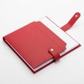 Red leather notebook folder with white paper pages and a snap closure stationery Royalty Free Stock Photo