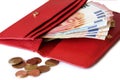 Red leather purse with money Royalty Free Stock Photo