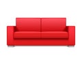 Red leather realistic sofa for modern living room interior vector illustration