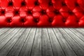 Red leather seat with white wood texture plank panel timber bac Royalty Free Stock Photo