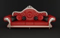 Red leather sofa with cushions