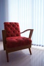 Red leather sofa in living room with curtain and l Royalty Free Stock Photo