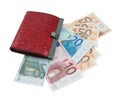 Red leather wallet and euro banknotes Royalty Free Stock Photo