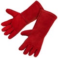 Red Leather Welding Heat Reasistant Gloves Isolated