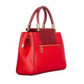 Red leather women bag with burgundy flap top Royalty Free Stock Photo