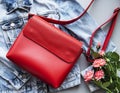 Red leather women bag Royalty Free Stock Photo