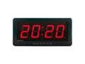 Red led light illumination numbers 2020 on black digital electric alarm clock face isolated on white background Royalty Free Stock Photo