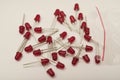 Red LEDs. The electronic component. Old LED elements