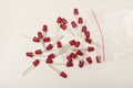 Red LEDs. The electronic component. Old LED elements