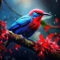 Red-legged Honeycreeper Cyanerpes cyaneus exotic tropic blue bird with red leg from Costa Rica. Tinny songbird in the nature Royalty Free Stock Photo