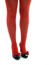 Red Legs and black high heel shoes Royalty Free Stock Photo