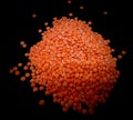 Red lentil in black background rich in protein