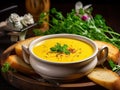 Red Lentil Soup, Yellow Cream Puree, Ramadan Food, Pumpkin Vegetarian Dish, Orange Lentil Soup in Bowl