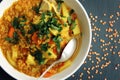 Red lentil stew with potato, carrot and turmeric.