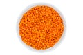 Red lentils raw from above bowl isolated on white Royalty Free Stock Photo