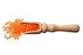 red lentils in wooden spoon isolated on white background. Top view Royalty Free Stock Photo