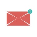 Red letter with speech bubble and one counter notification. Envelope with incoming message