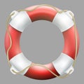 Red life buoy with rope. Isolated on neutrally grey background. Rescue circle for quick help. EPS 10 Royalty Free Stock Photo