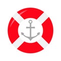 Red lifebuoy ring Ship anchor icon. Life buoy round circle for safety at sea ocean water. Nautical sign symbol. Flat deisgn. White Royalty Free Stock Photo
