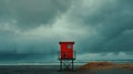Red Lifeguard Chair on Sandy Beach Royalty Free Stock Photo