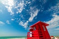 Red lifeguard tower in Siesta Key beach Royalty Free Stock Photo