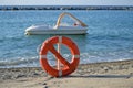 Lifeguard and pedalo on the sea on a typical summer day