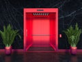 red lift with black marble walls