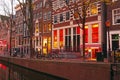 Red light district in Amsterdam Netherlands at night Royalty Free Stock Photo