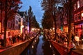The Red Light District in Amsterdam, Netherlands at Night Royalty Free Stock Photo