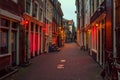 Red light district in Amsterdam, the Netherlands, night view.