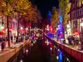 Red light district at night in Amsterdam, Netherlands Royalty Free Stock Photo