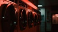 red light industrial laundry machines generative AI Royalty Free Stock Photo