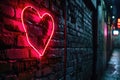 Red light neon shaped heart on a brick wall, valentines day Royalty Free Stock Photo