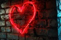 Red light neon shaped heart on a brick wall, valentines day Royalty Free Stock Photo