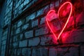 Red light neon shaped heart on a brick wall, valentines day Royalty Free Stock Photo