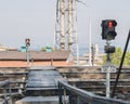 Red light on a pedestrian crossing over the railway Royalty Free Stock Photo