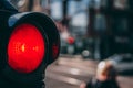 Red light on pedestrian traffic light in the street junction Royalty Free Stock Photo