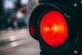 Red light on pedestrian traffic light in the street junction Royalty Free Stock Photo