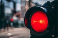 Red light on pedestrian traffic light in the street junction Royalty Free Stock Photo