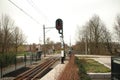 Red light sign at station Boskoop Snijdelwijk for R-NET train heading Gouda.