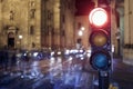 Red light on traffic lights against crosswalk Royalty Free Stock Photo