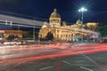 Red light trails on crossroad in Belgrade downtown at night Royalty Free Stock Photo